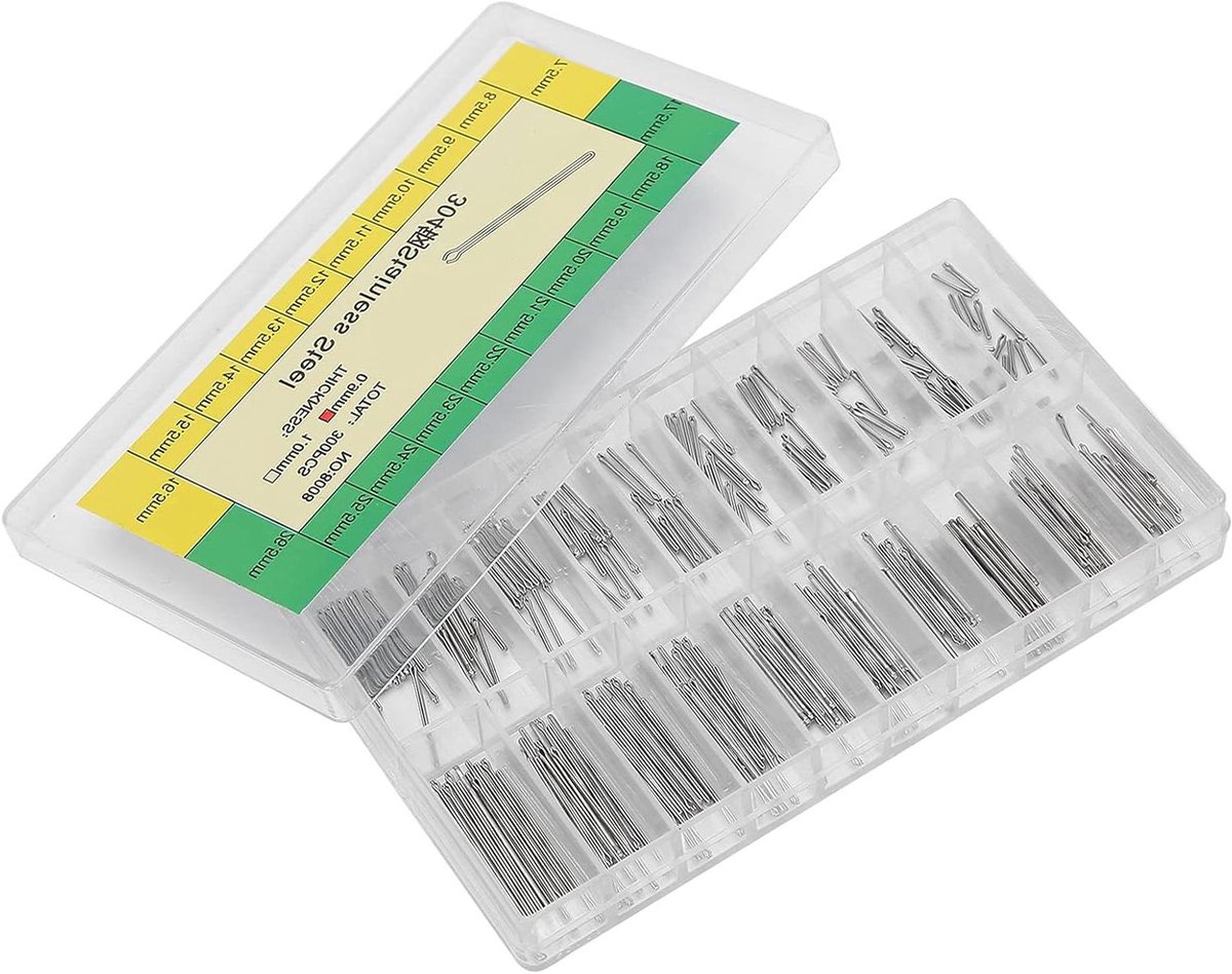 Horlogebandje 0,9 mm breed, stalen bandje met pennen en veerstaafgereedschap, roestvrij stalen horlogeband, schakelpinnen, reserveonderdelen armband reparatie, horlogeaccessoires - inclusief opbergdoos