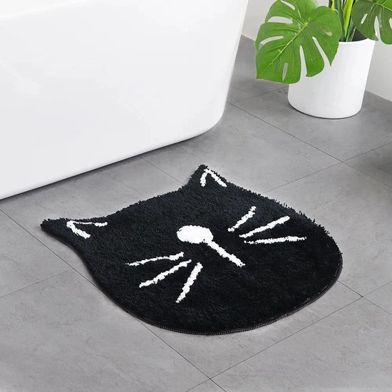 WiseGoods Premium Badmat Kat Design - Antislip Badkamer Mat - Douche Matten - Toilet Accessoires - Zacht Zwart - Wonen - 60x60