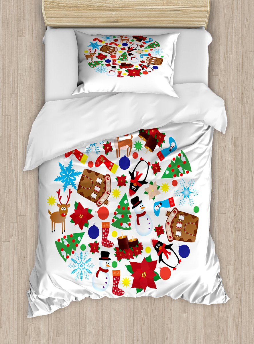 ABAKUHAUS Kerstdekbedovertrekset voor eenpersoonsbedden, traditionele kerstsfeer, inclusief kussensloop, 130 x 200 cm