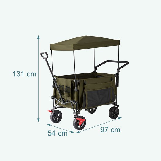 Bolderkar - groen - 54x131x97 cm - met trekstang - 4 wielen van Merkloos — afbeelding 4