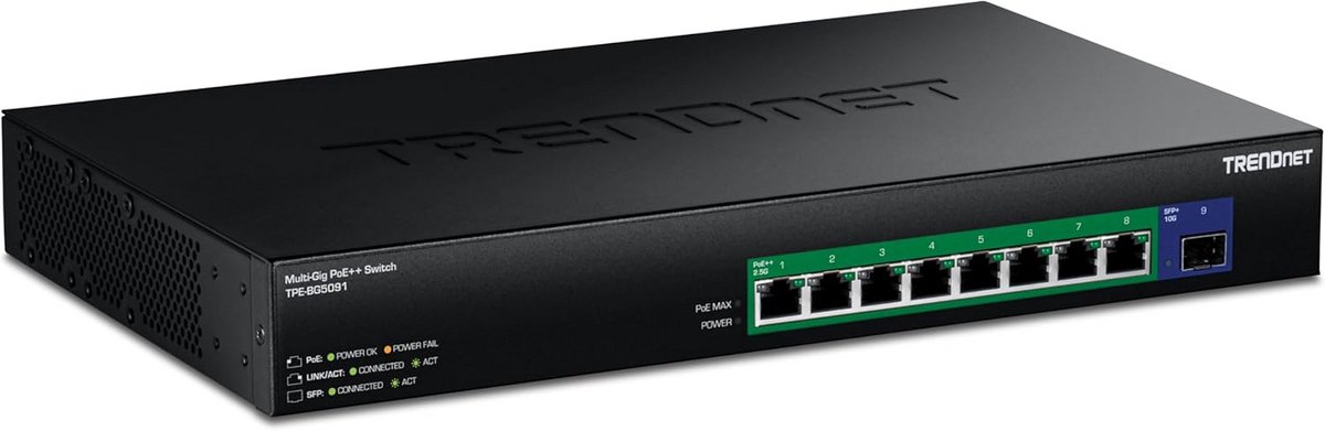 Managede PoE++ Switch 9 Poorten 2.5G met 10G SFP+ Uplink – 480W Vermogen