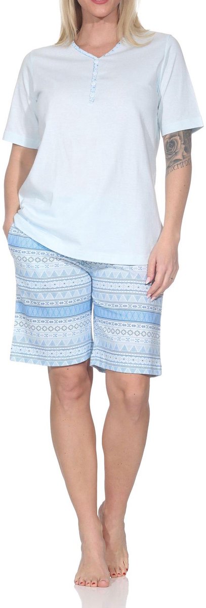 Normann dames pyjama shorty met korte mouwen in Ethnolook - Ook in oversizes hellblau1