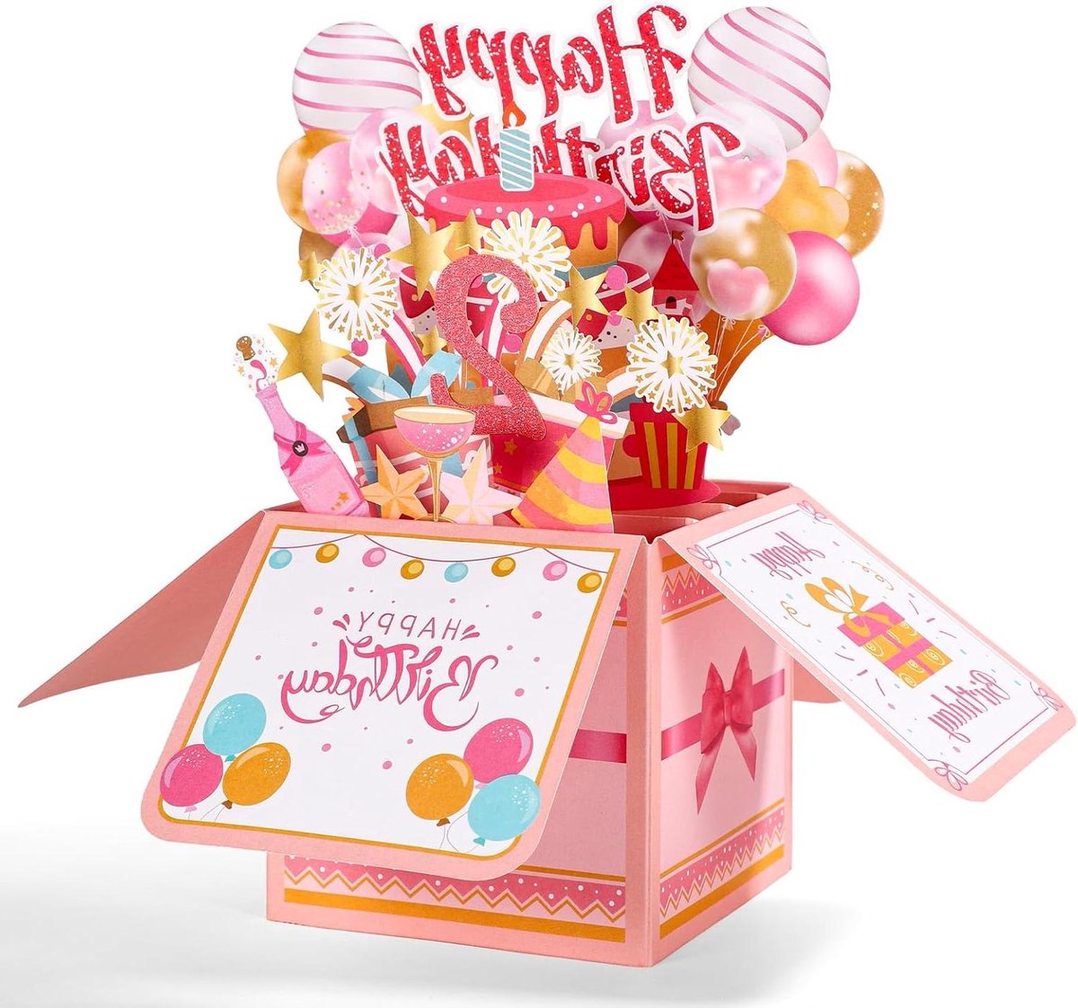 Verjaardag Pop Upkaart Met Envelop - 3D Wenskaart Voor Dochter, Zus En Vrienden - Creatief Cadeau - Feestelijke Kaart Voor 2 Jaar Oud