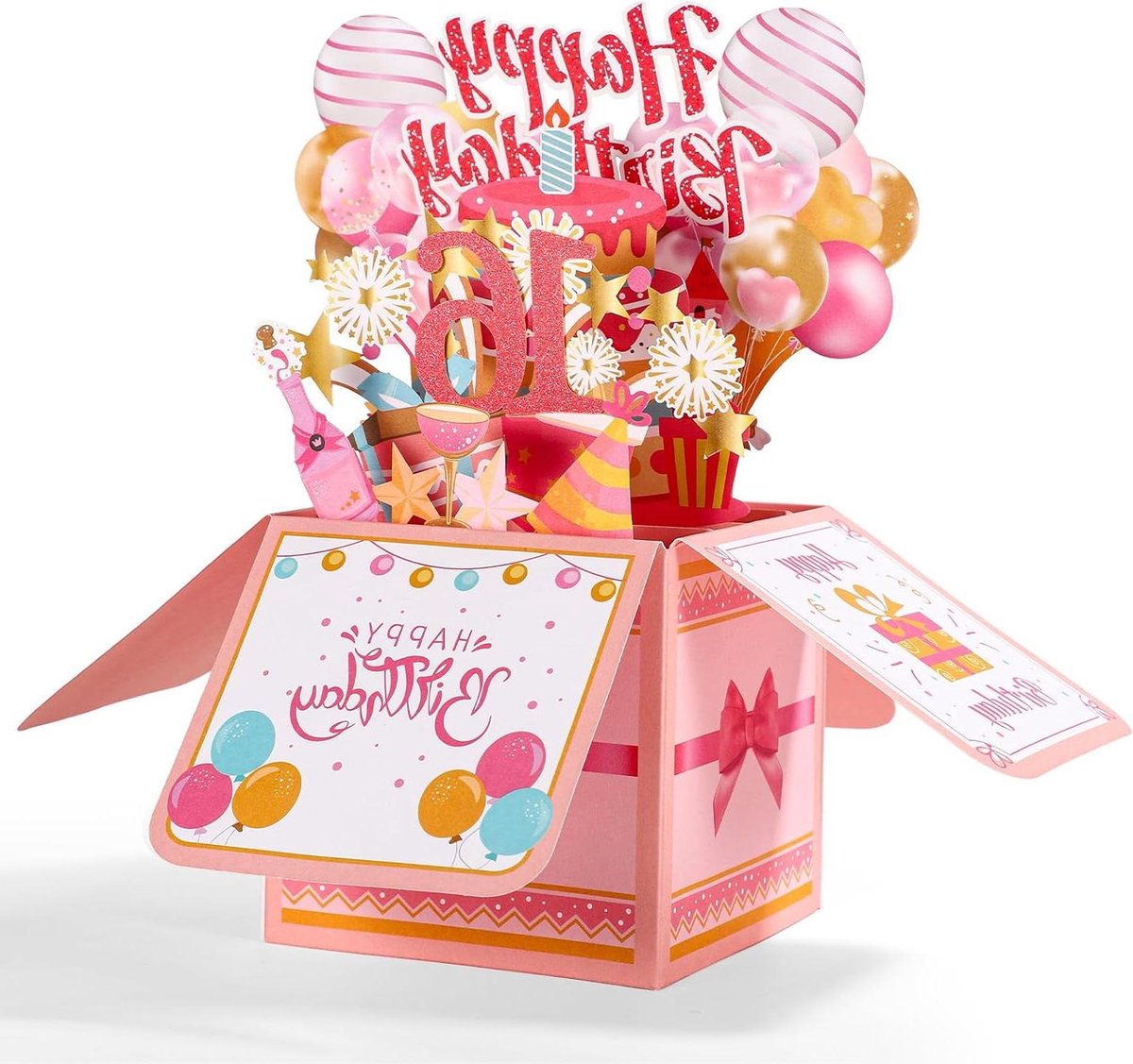 Verjaardag Pop Upkaart met Envelop - Kleurrijk Creatief Cadeau - Dochter, Zus, Vrienden - 16 Jaar Oud