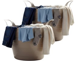 Excellent Houseware Flexibele wasmand - 2x - beige - 30 liter - kunststof - 54 x 37 cm - met handvatten