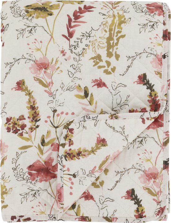 Chic Antique Aix Quilt met Wilde Bloemen – Plaid / Bedsprei 130×180 cm – Katoen – Landelijke Stijl