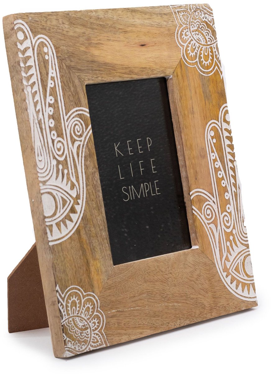 Ancient Wisdom Fotolijst - Middelgrote fotolijst mangohout wit 26x20x2cm - Fotohouder - Wanddecoratie - Interieuraccessoire - Kunstwerk - Decoratie
