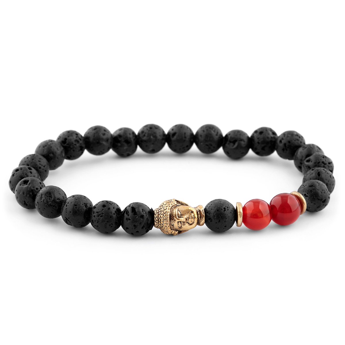 8 mm Boeddha Armband van Rode Agaat en Lavasteen