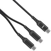 USB C kabel | Laadsnelheid 20V / 5A / 100 watt | USB 2.0| 480 Mb/s | Type C naar 2x C | Male to male | Power delivery | Snelladen | E-Marker IC chip | Zwart | 0.5 meter | Allteq
