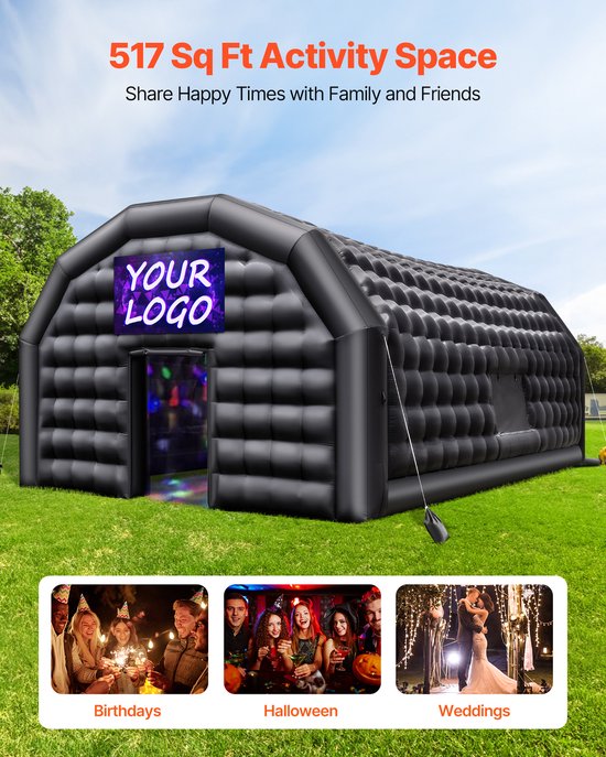 VEVOR Opblaasbare Feesttent 8x6x4 M, Kubustent voor Discotheek, Paviljoen Bruiloftstent met 1100w Blower, Zandzak, 2 Ramen voor Evenementen, Verjaardagen, Bruiloften, Zwart van Merkloos — afbeelding 3