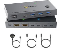 USB C KVM Switch - Dual Monitor Switch - Twee Laptops Delen - 4K 60Hz Beeld
