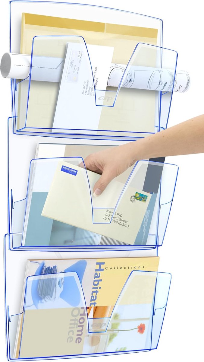 Wandmand Set - Opbergmandjes - Documenten Sorteren - Set van Drie - 36cm Breed - IJsblauw