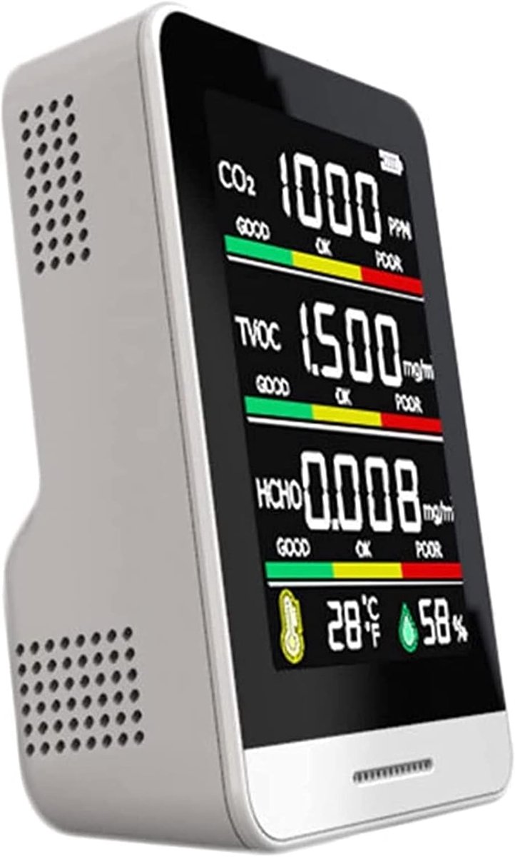 CO2-meter - Luchtkwaliteit sensor - Binnenklimaat meten - Nauwkeurige NDIR-sensor - Wandmontage model - Wit
