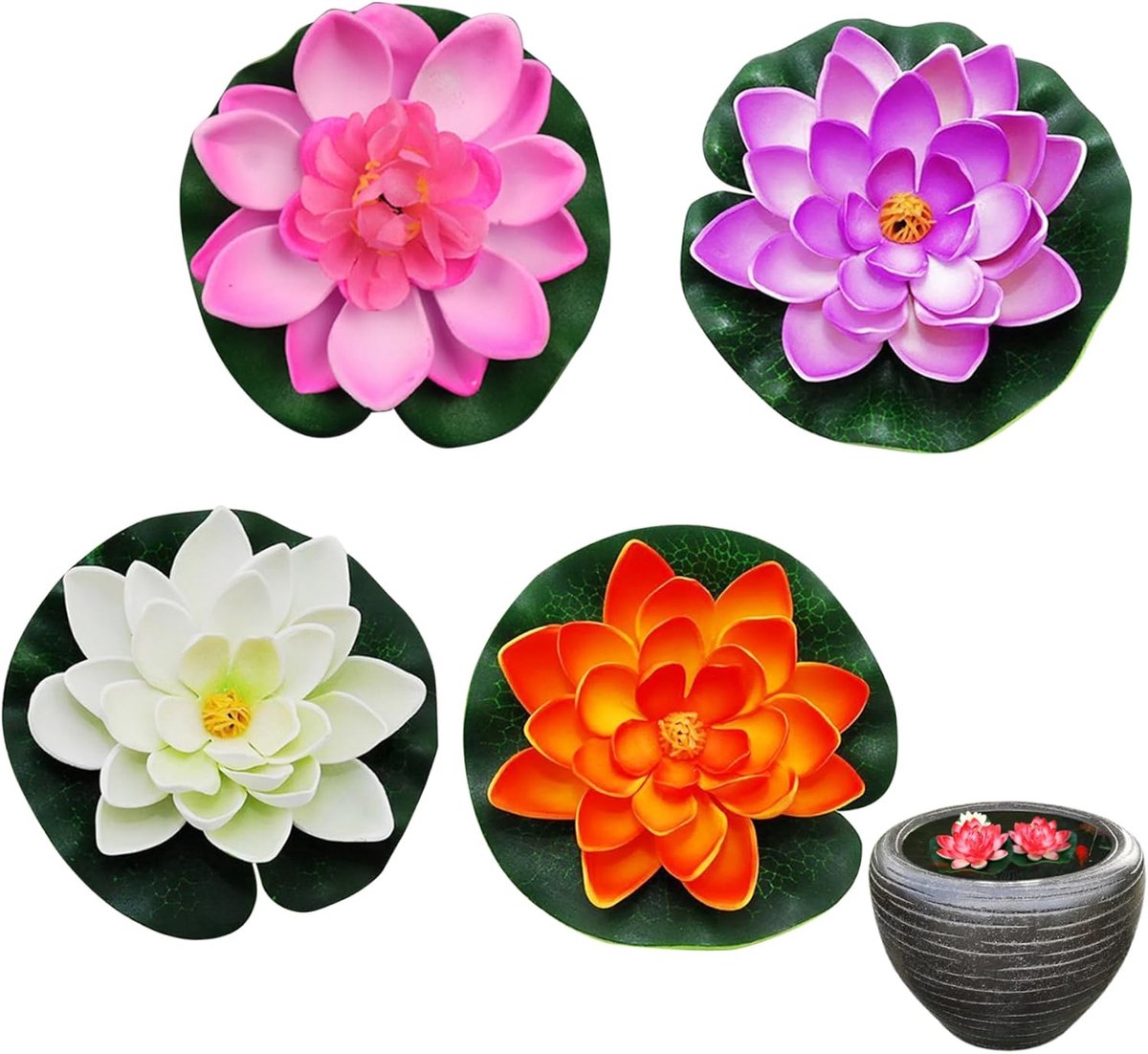 Kunstmatige Lotus - Drijvende Bloem - Vijver Decoratie - Set van 4 - 10cm Diameter - Kleur
