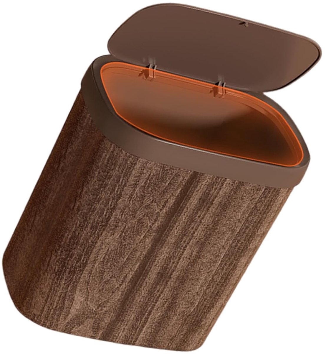 Smalle Prullenbak - Afvalbak Deksel - Ruimtebesparend Afval - Houtnerf Design - 27.5cm Hoog - Koffie