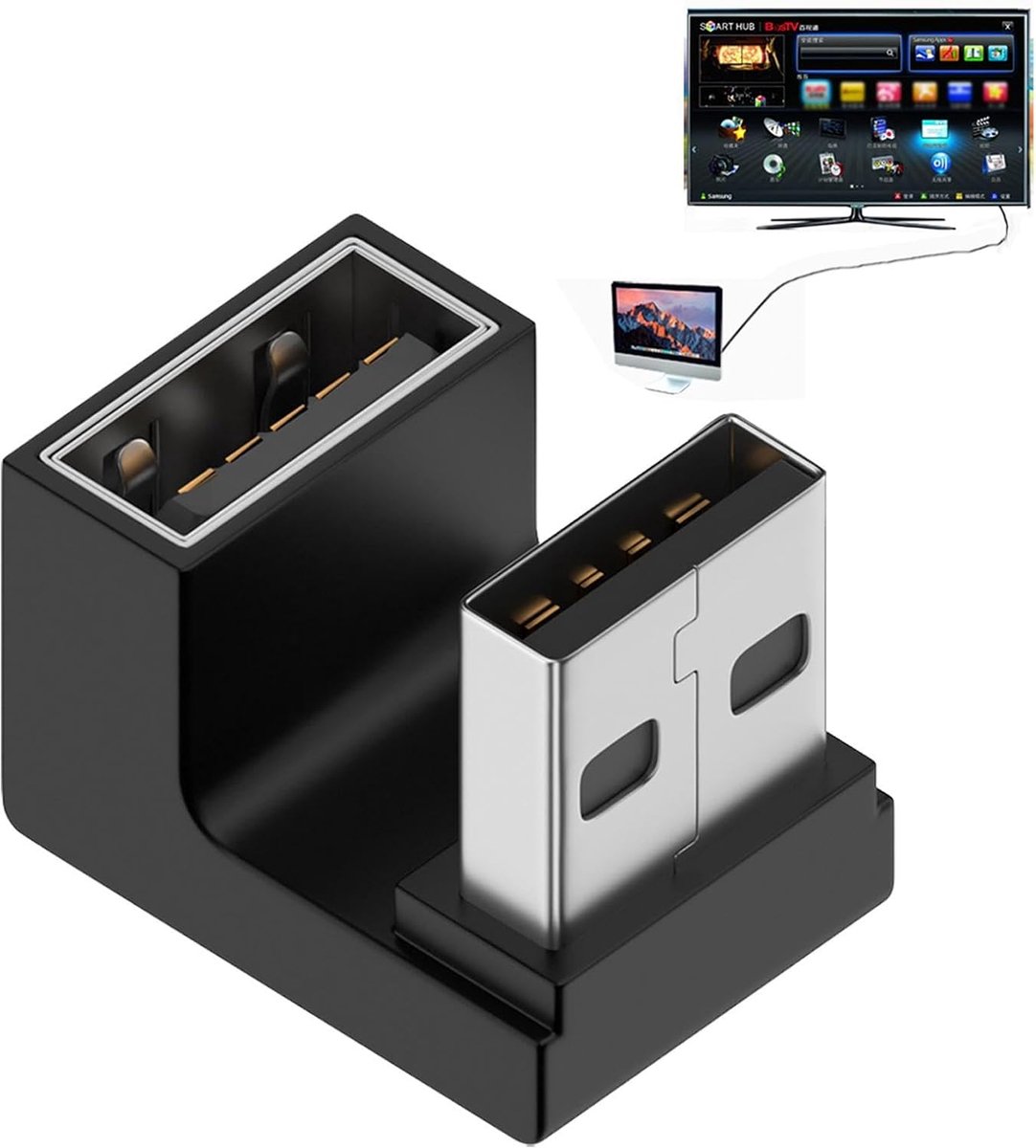 Haakse USB-adapter - USB connector - Data overdracht - 10 Gbps snelheid - 90 graden - Zwart grijs