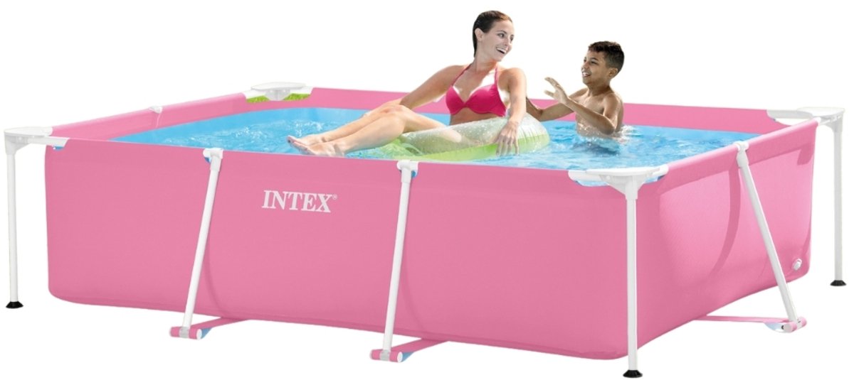 Intex Rectangular Frame Zwembad - 220x150x60 cm - Rechthoekig - Roze - Zwembad Opzetten - Zwembad In Tuin - Rechthoekig Zwembad - Frame Zwembad - Zwembad Roze