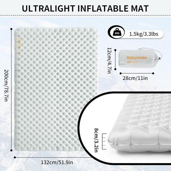 Kampeer Isomat - Luchtmatras Isolatie - Vier Seizoenen Kamperen - Hoge R-waarde Isolatie - 200x132x8 cm - Grijs — afbeelding 5