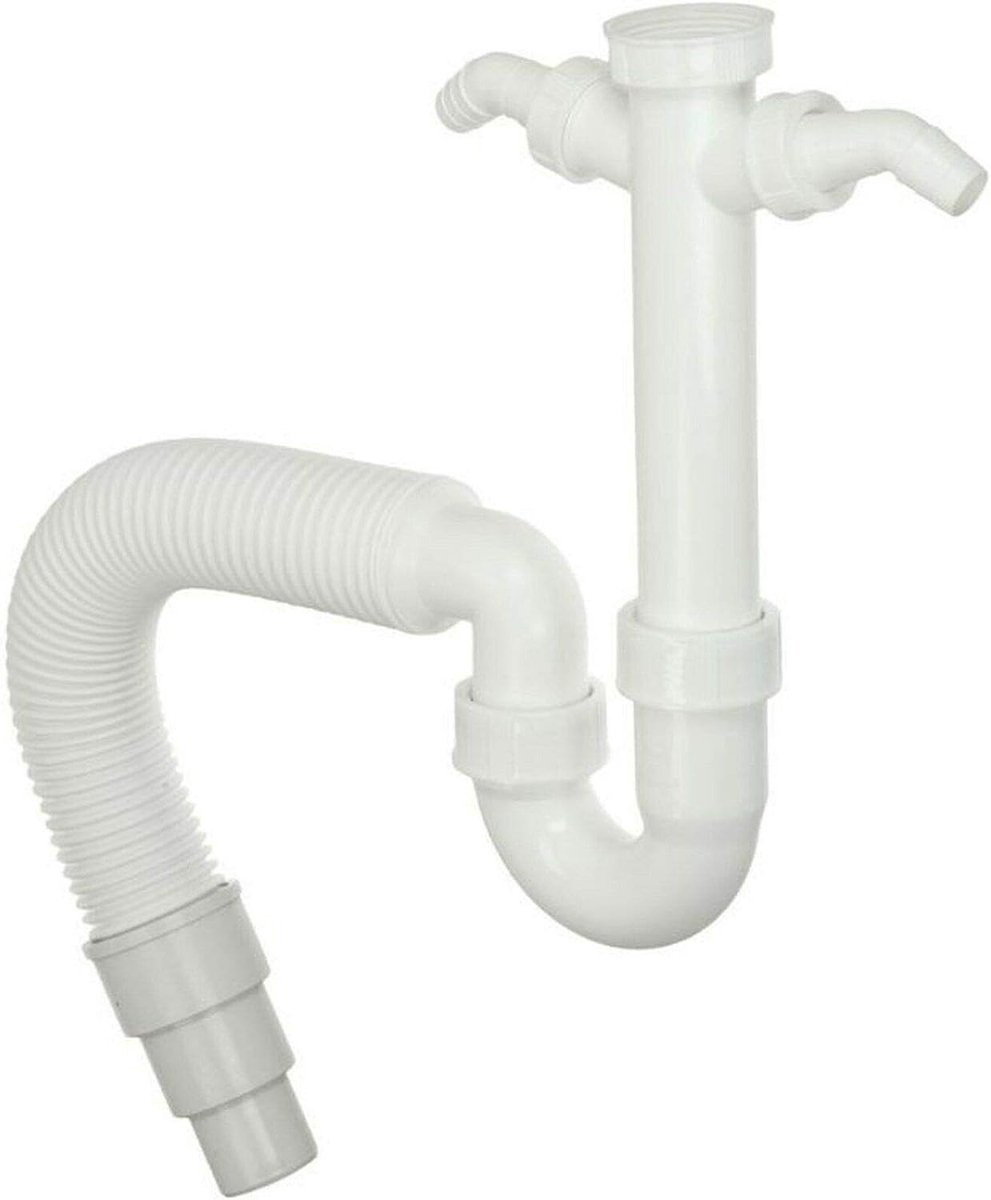 Buisgeurafsluiter Keuken - Sifon Vaatwasser - Afvoer Aansluiten - Twee Apparaat Poorten - 15 Inch 40mm - Wit