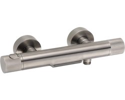 Badkraan Messing - Thermostatische Kraan - Badkamer Verbouwen - Diamantpatroon Greep - 15 cm Breed - Geborsteld Zwart