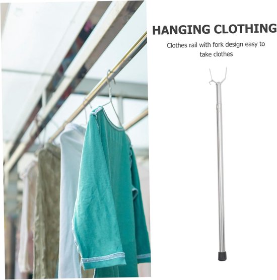 Waslijnstok Uitschuifbaar - Kledingstok Reikhaak - Kleding Ophangen Hangen - Roestvrijstaal Duurzaam - 65cm Verstelbaar - Zilver — afbeelding 5