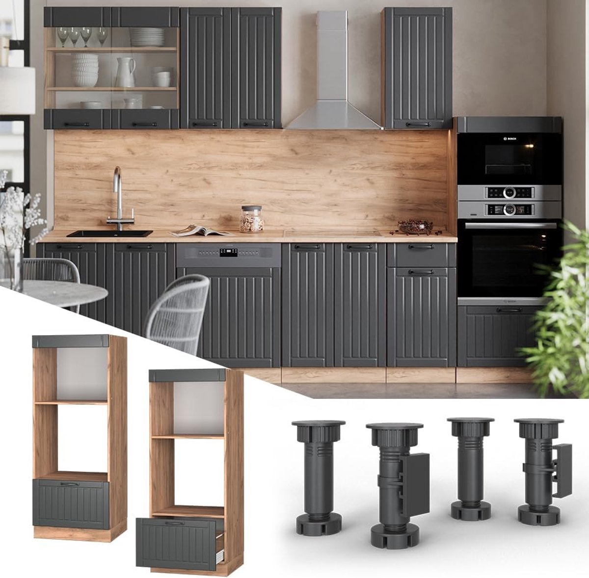 Magnetronkast - Keukenmeubel - Keuken Organisatie - Soft-close scharnieren - 60 cm breed - Donkergrijs