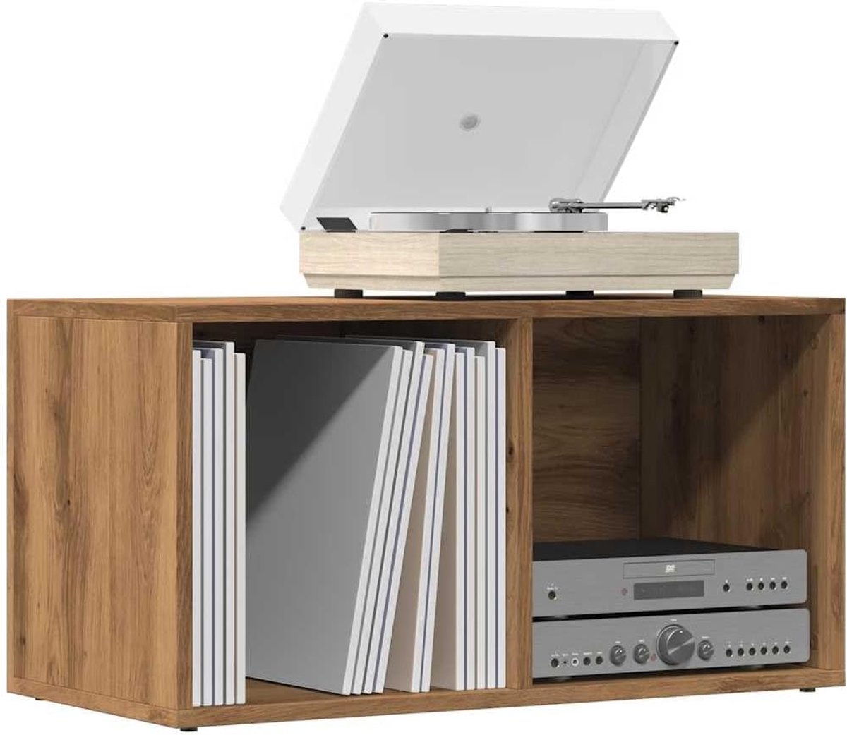LP Opbergdoos - Muziek Opberger - Platen Opslag - Stevige Achterwand - 69x34x36 cm - Eikenlook