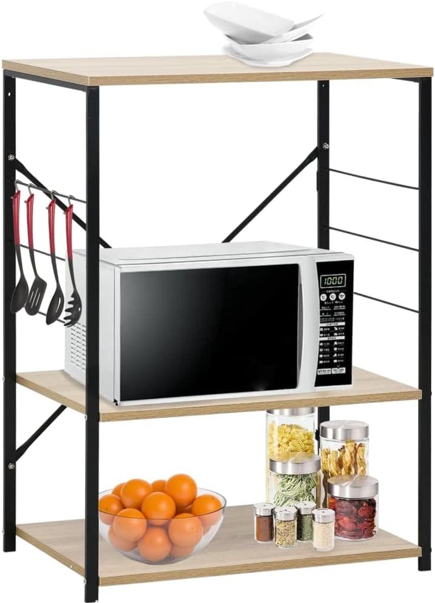 Magnetron Kast - Keukenrek Opbergkast - Keuken Organisatie - Roestwerende Staalconstructie - 60x396x795 cm - Zwart Eiken