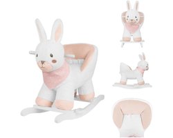 Schommeldier Haas - Hobbeldier Konijn - Baby Peuter Spel - Hoge Rugleuning - 68x33x55 cm - Roze