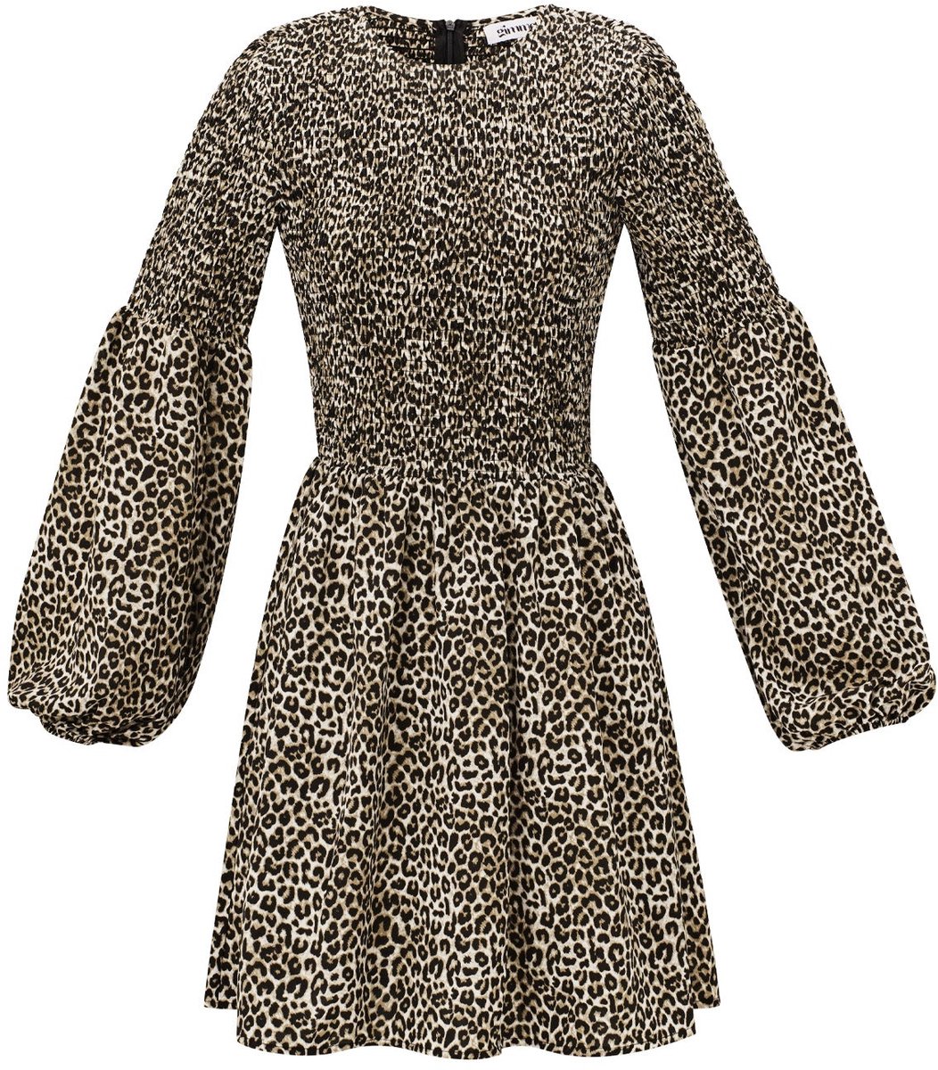 Elegante Polyester Vrouwen Mini Jurk met Luipaardprint - Maat M
