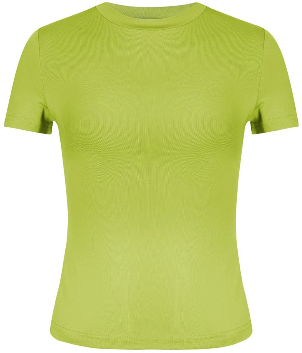 YWG - Dames bodycon top van polyester met korte mouw - aansluitende basic top - Groen - Maat S