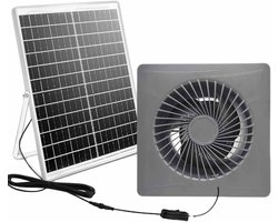 Afzuigventilator Zonnepaneel – Wandventilator Uitlaat – Luchtcirculatie Ventileren – Terugslagklep Energiebesparend – 4 inch – Grijs