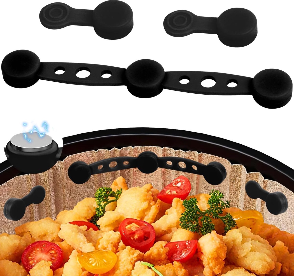 Siliconen magnetische gespen, luchtfriteuse-accessoires, magneetsluiting, siliconen gesp voor perkamentpapier, ideaal voor airfryer (zwart, 1set)