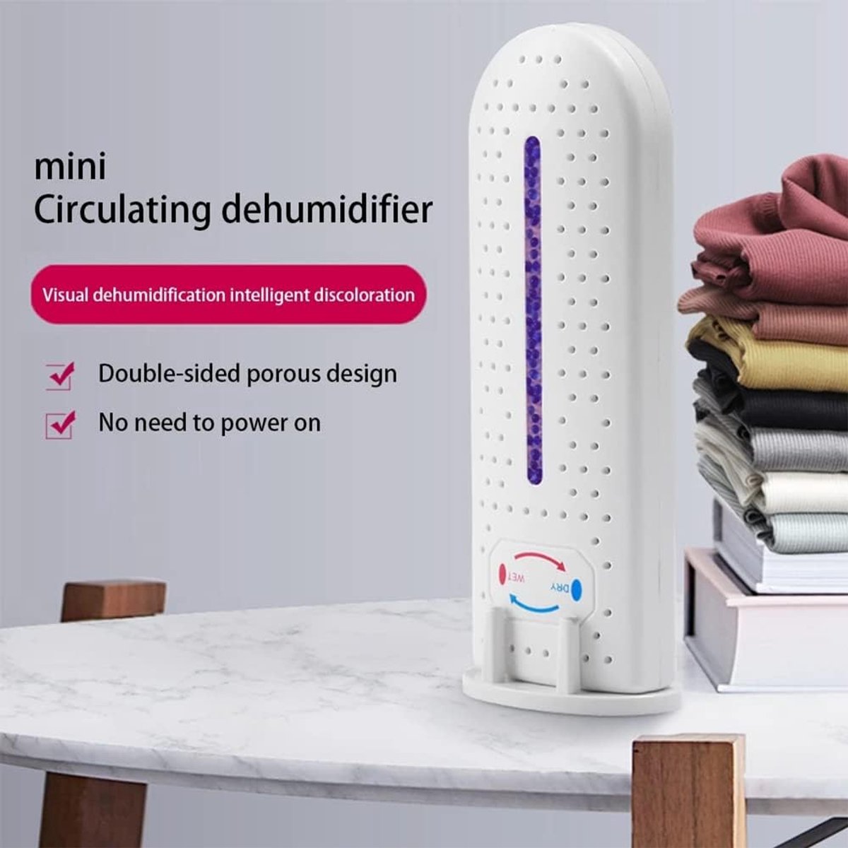 Draagbare Ontvochtiger - Kleine Luchtontvochtiger - Binnenhuis Ontvochtigen - Energiezuinig Model - Compact Formaat - Wit