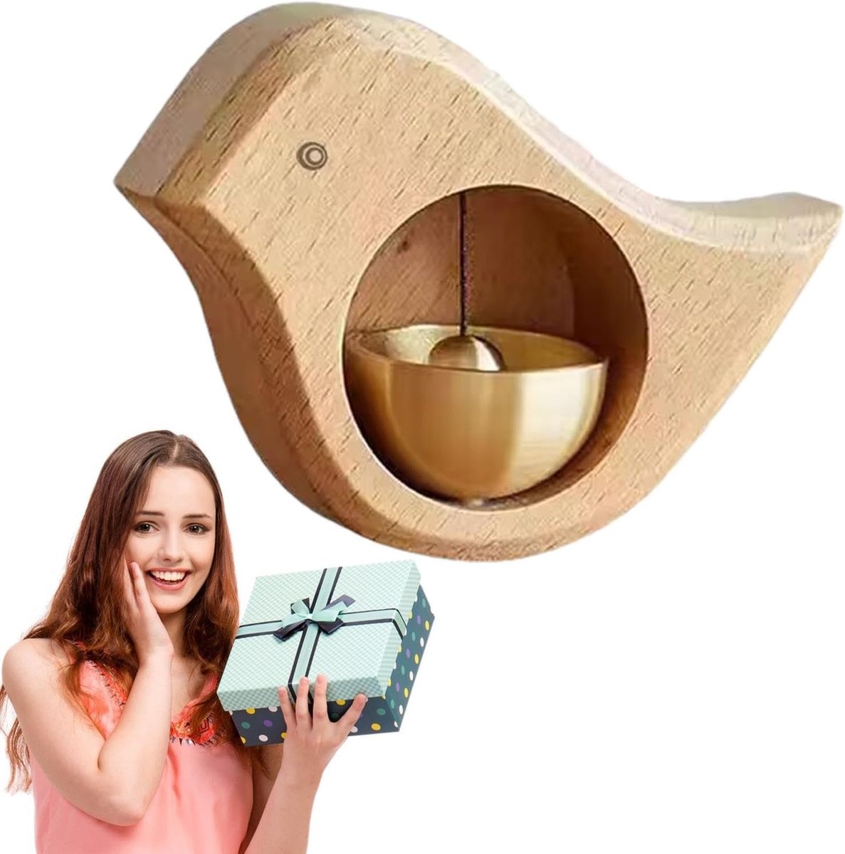 Houten Deurbel - Winkelbel Klokje - Winkel Entree - Magneet Bevestiging - 8.7 cm - Houtkleur