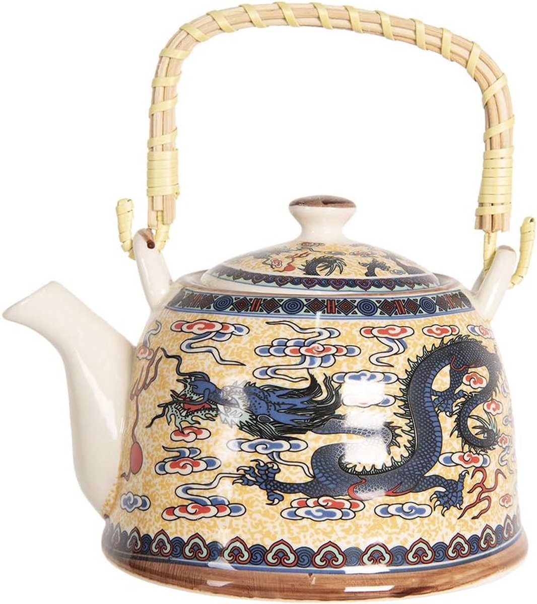 Theepot Met Deksel - Koffiepot Waterkoker - Thee Zetten - Vaatwasserbestendig - 18x14x12 cm - Blauw Geel