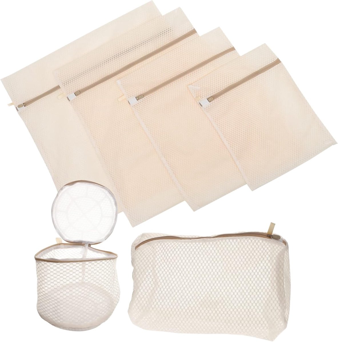 Waszak Set - Fijne Was Zakken - Beschermt Kleding - Duurzaam Polyester - Diverse Maten - Beige