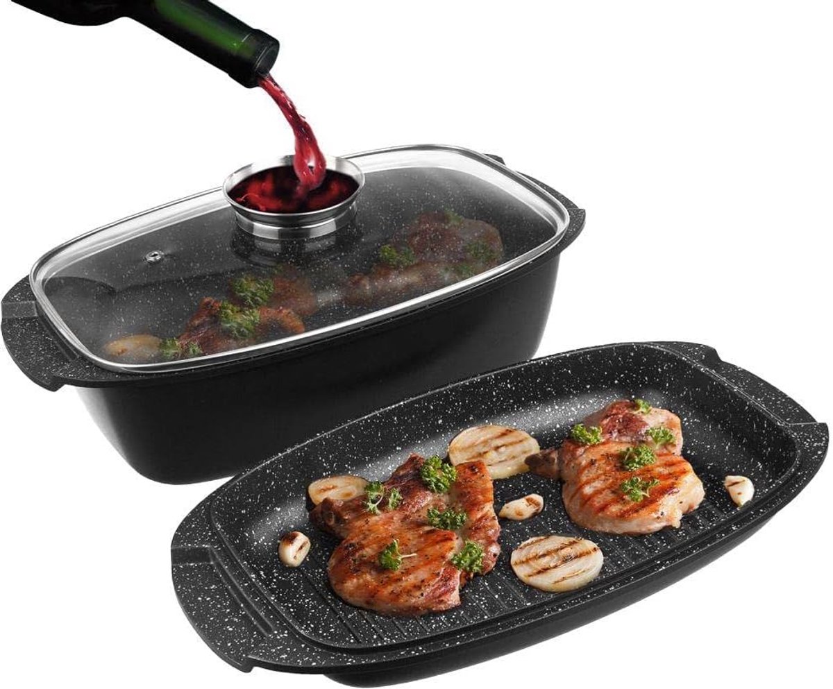 Braadpan met coating - Stoofpan Grillpan - Langzaam Garen - Granieten Anti-aanbak - 5 Liter Inhoud