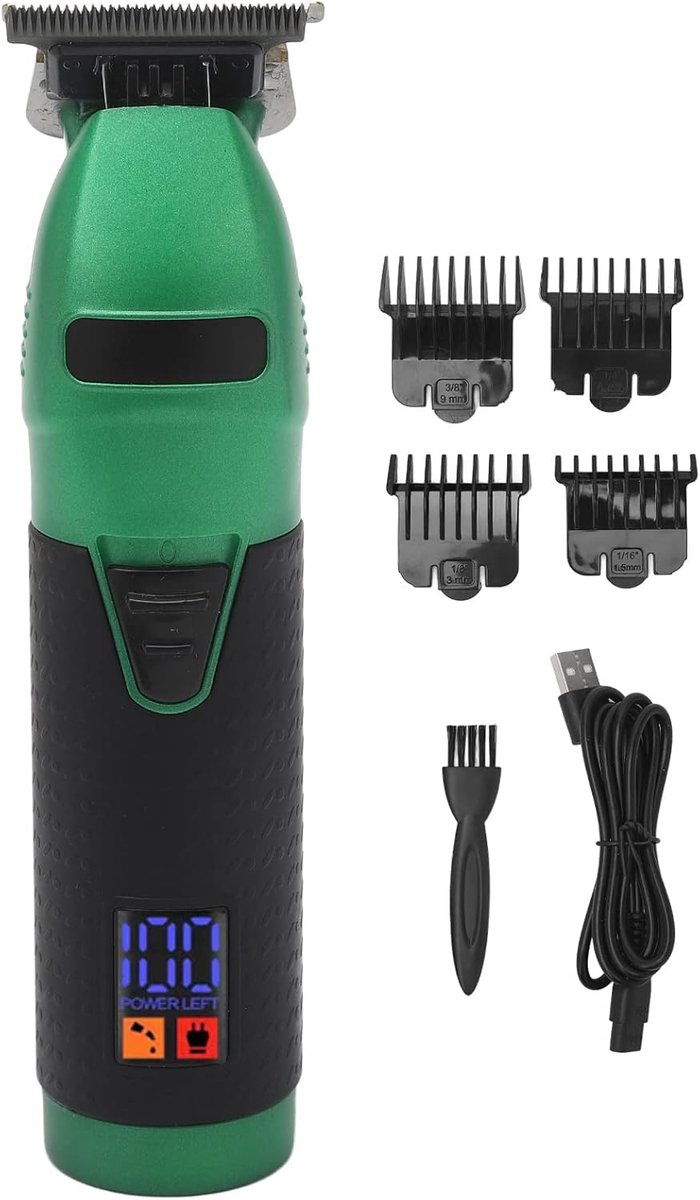 Elektrische Tondeuse - Draadloze Trimmer - Haar Knippen - LED Display - 4 Kammen - Groen