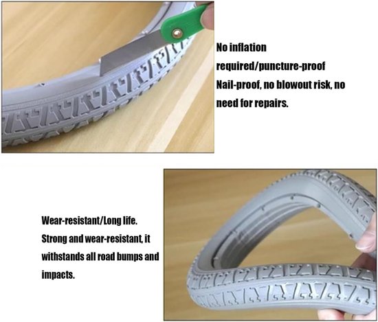 Rolstoelband Massief - Polyurethaan Band - Rolstoel Vervanging - Lekbestendig Snel - 24x1 3/8 inch - Grijs — afbeelding 5
