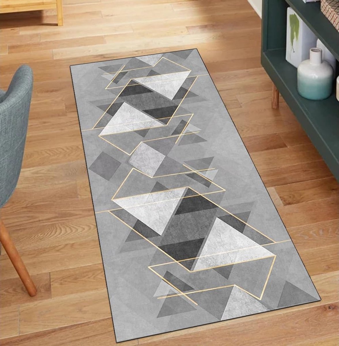 Geometrische tapijtloper - Lange vloerbedekking - Hal entree decoratie - Machinaal geweven