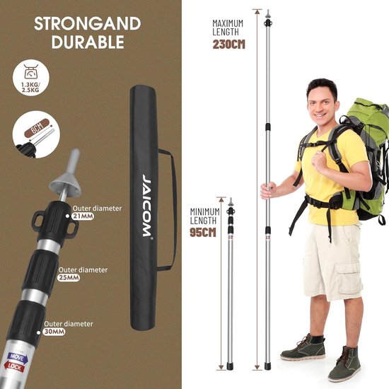 Tent Stokken - Verstelbare Stokken - Kampeer Luifel - Sterk Aluminium - 95-230 cm - Zilverkleurig — afbeelding 3