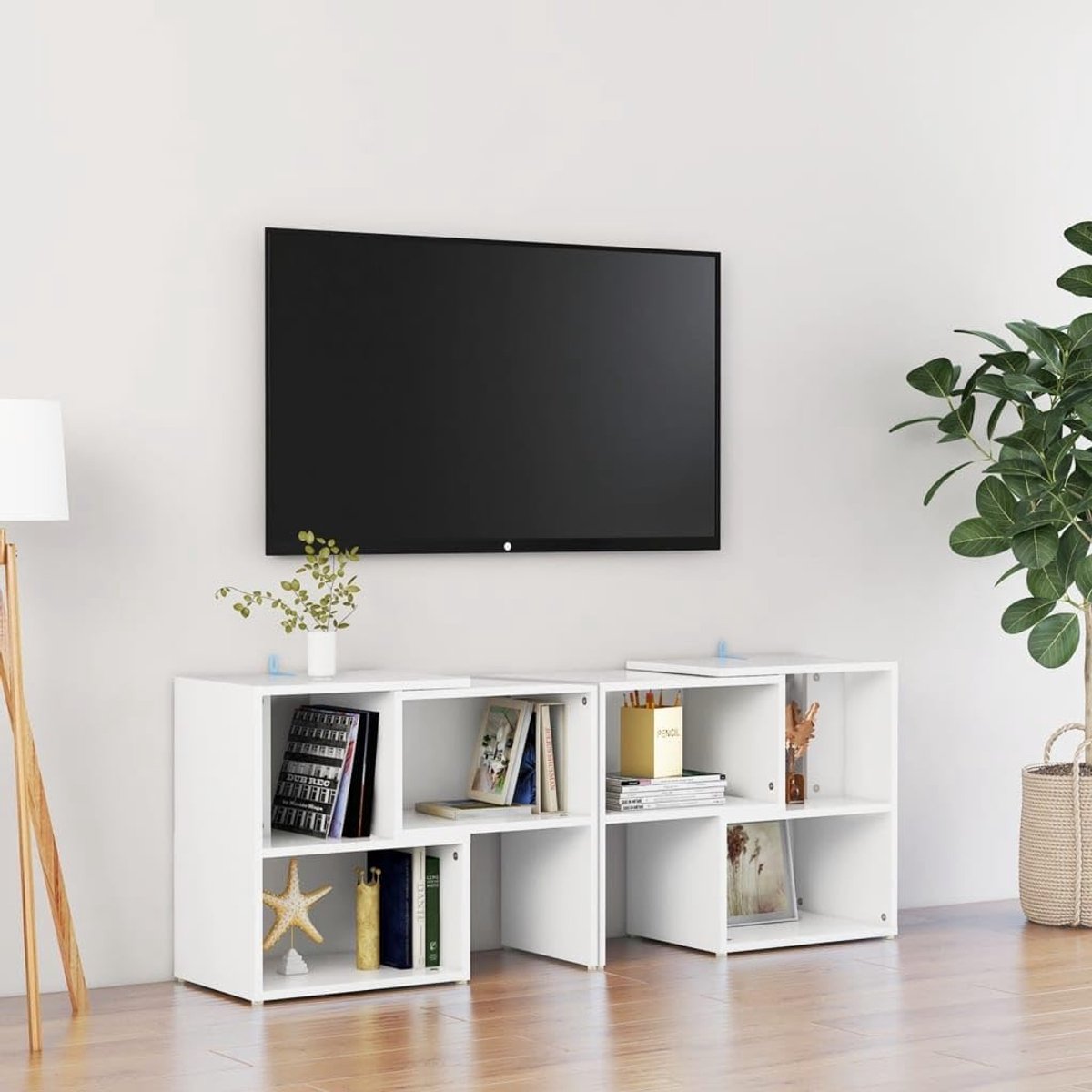 Tv-kast - Opbergkast Media - Woonkamer Inrichting - Modulair Ontwerp - 104x30x52 cm - Wit