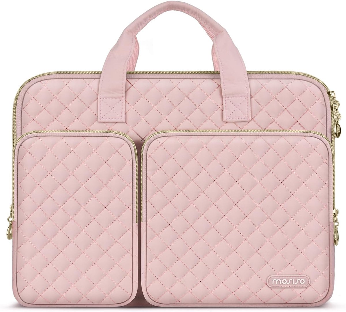Originap 360 Schütz Laptop Hülle 13,3 Zoll, 13-13,3 Zoll Laptoptasche Kompatibel mit MacBook Air/Pro 13/Pro 14, HP Dell ASUS Lenovo, Quadratisch Gesteppt Tasche mit 2 Taschen&Griff&Gürtel, Kreide Rosa
