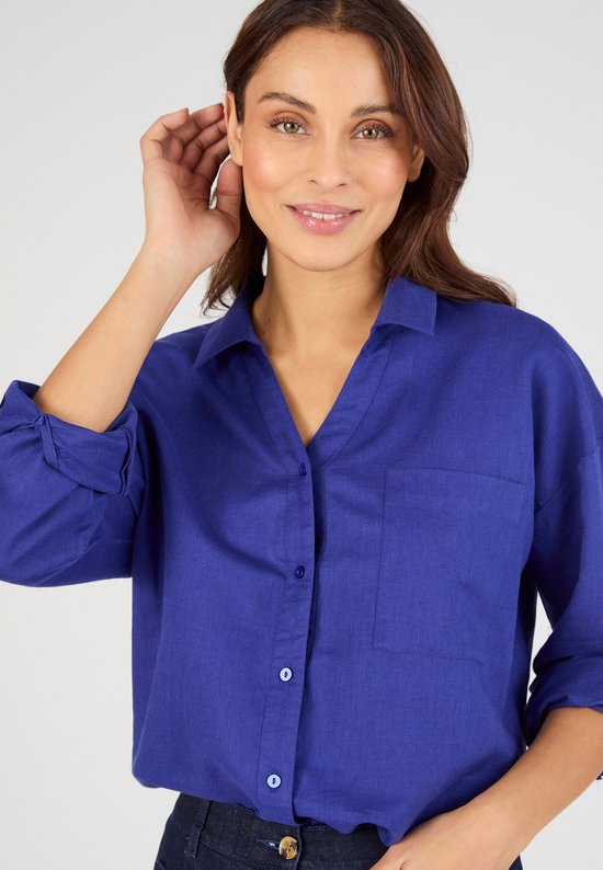 Damart - Chemise en mélange de lin et de coton - Femme - Bleu - 48