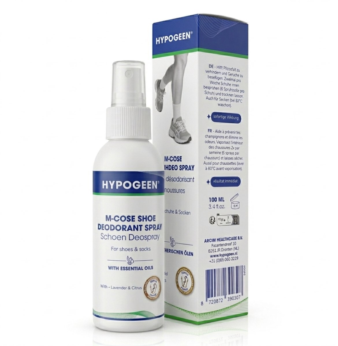 Hypogeen M-Cose Schoen Deospray - Schoenenspray bij Kalknagels en Schimmelnagels - Helpt Herbesmetting via Schoenen Voorkomen - Tegen Zweetlucht - 100 ml