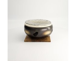 Konro Grill – Ronde Japanse BBQ – Zwart – Inclusief Rooster & Onderstel – 20 x 10 cm