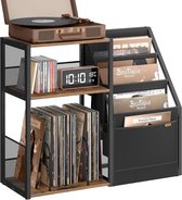 Homesy LP Speler Meubel - Platenspeler meubel - Platenspelerkast - LP Kast - Vinylkast - LP opbergkast - 30×81×69 cm-Platenspeler Standaard met Platenopslag – 3 Etages – Voor ca. 140 LP’s – Bijzettafel & Vinylrek – Industrieel Design