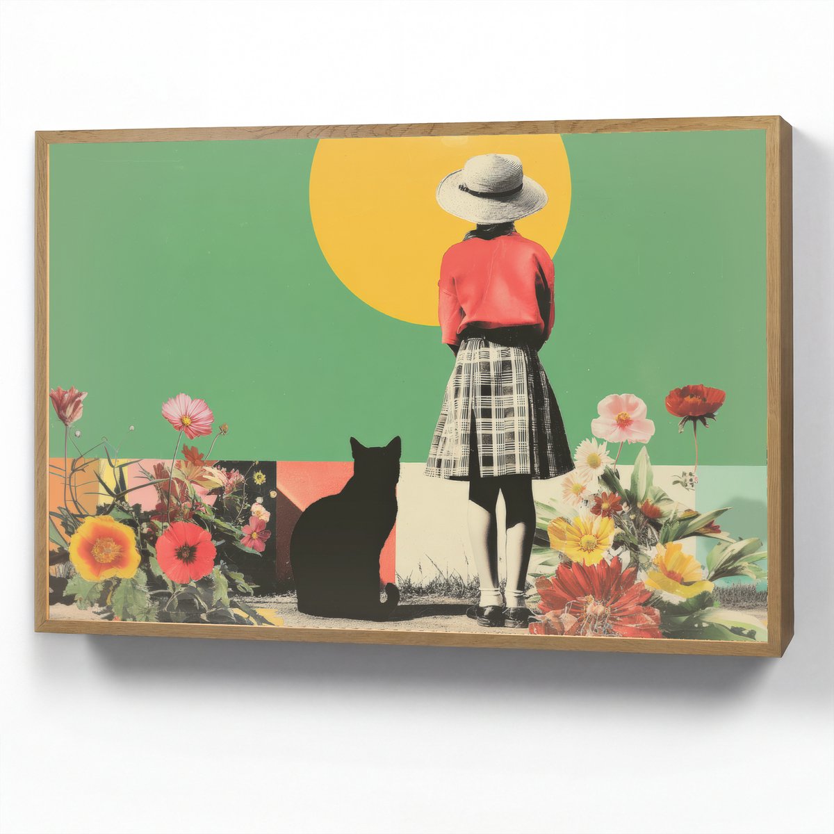 Wandlamp 100x70 cm - Oplaadbaar - Retro - Meisje - Kat - Zon - Wandlampen binnen woonkamer - Slaapkamer lamp - Decoratieve nachtlamp - Vloerlamp draadloos