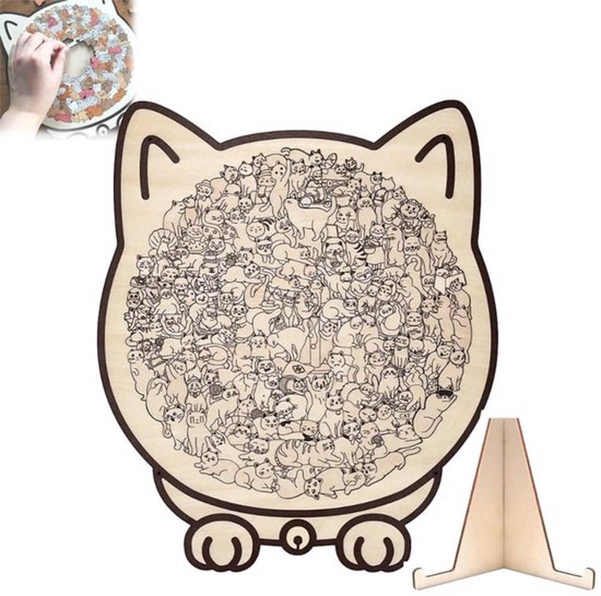 Houten kattenpuzzel - 135 stukjes, houten puzzel voor volwassenen in de vorm van een kat, creatieve kattenpuzzel, cadeau voor kattenliefhebbers, woondecoratie